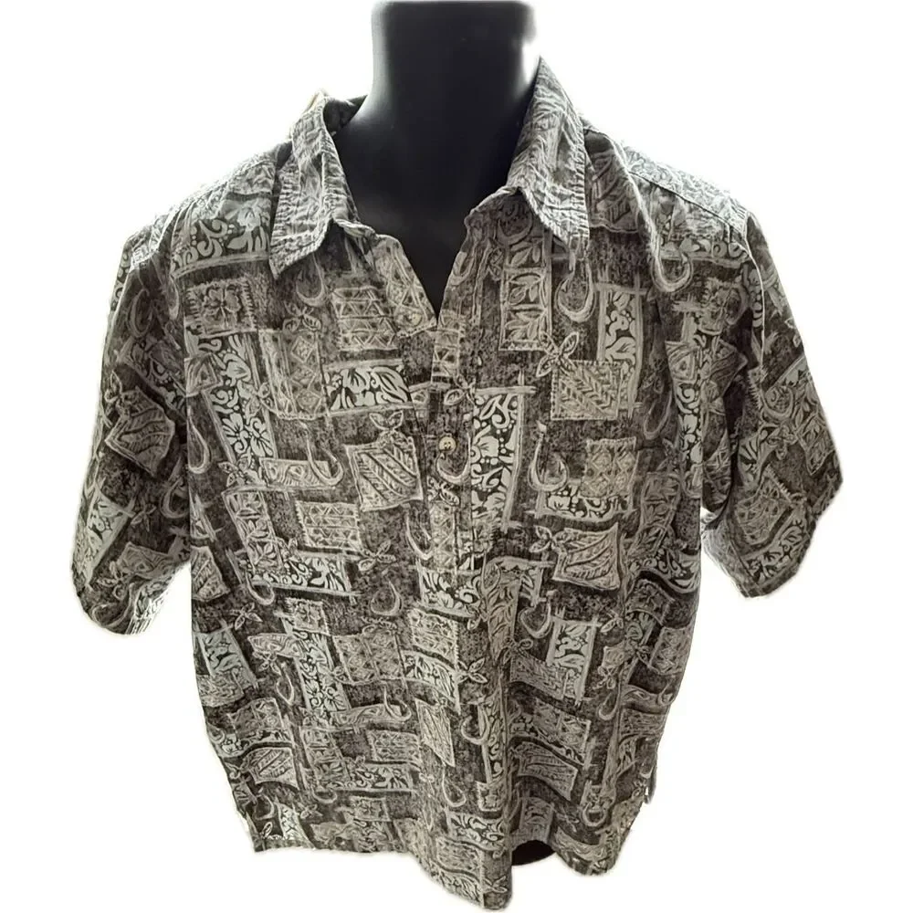 Go Barefoot Makau Fish Hook Hawaiian Shirt Men’s Size XL